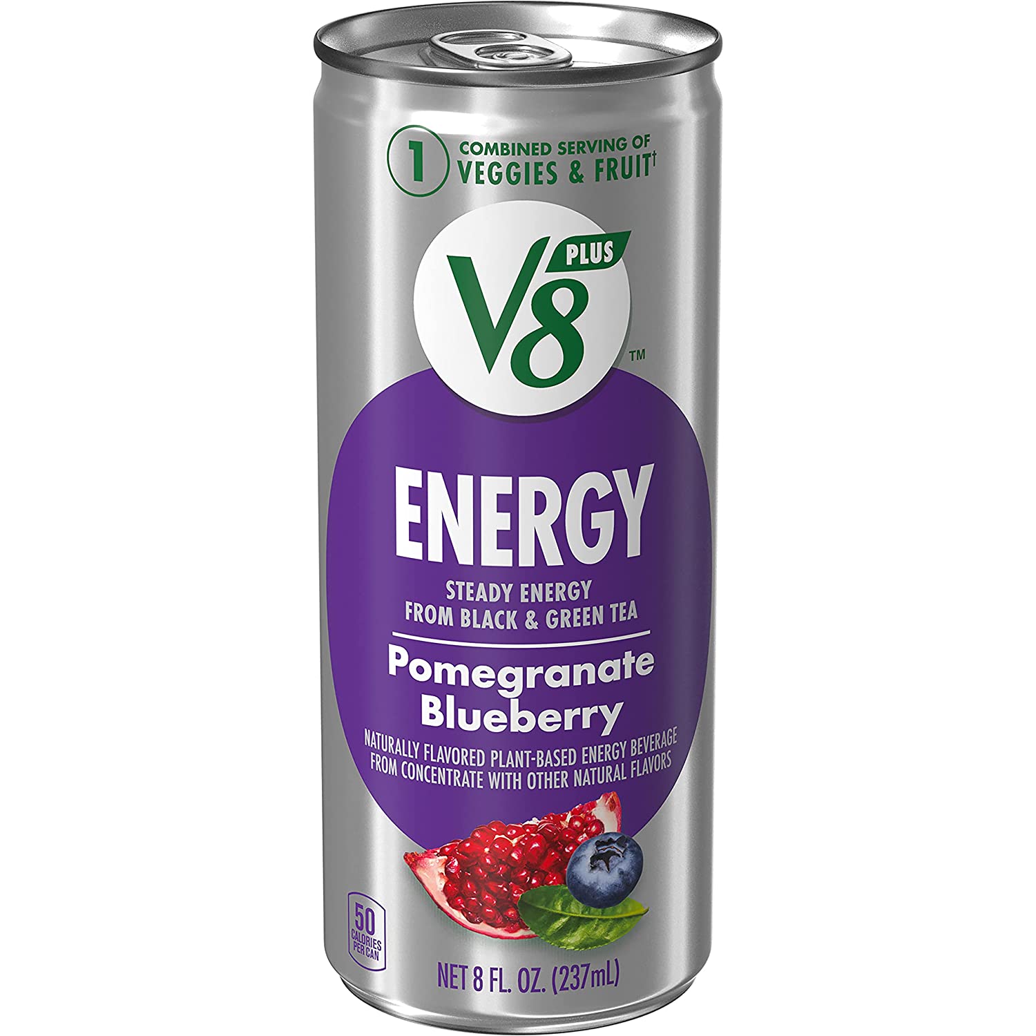 V8 +ENERGY Pomegranate Blueberry Energy Drink, Made With Real Vegetable And Fruit Juices, 8 Ounce Can (Case of 24) - Image 1